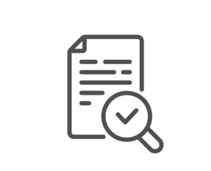 Inspect line icon. Quality research sign. Verification document symbol. Quality design element. Line style inspect icon. Editable stroke. Vector
