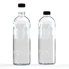 Black capped and uncapped PET (or glass) isolated transparent bottles stand in a row, ready for mockup and label