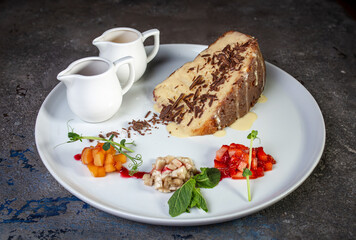 cake with condensed milk and berries with milkmen