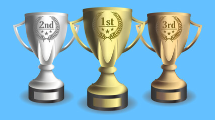 Gold, silver and bronze prize cup