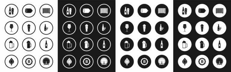 Set Musical instrument accordion, Glass of beer, Beer bottle and glass, Salami sausage, and icon. Vector