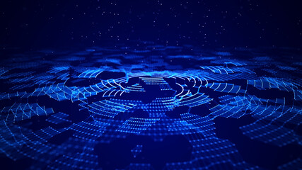 Corrupted network or connection. Abstract digital background of points and lines. Glowing plexus. Big data. Abstract technology science background. 3d rendering