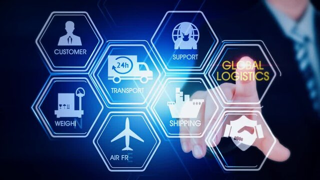 Logistic Concept
Hexagonal virtual Touch Screen Concept with man touching screen with finger and light streak