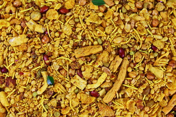 indian gujarati traditional tea time snack food chavanu mix farsan as food background