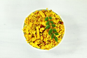 indian gujarati traditional tea time snack food chavanu mix farsan