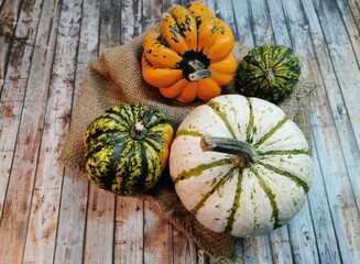 Pumpkins on a wooden table
