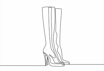 continuous line drawing women boots with heels. Line art.