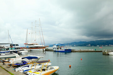 boats in the harbor, embankment of batumi, Batumi Bay