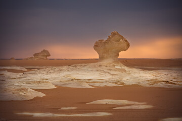 Fototapeta na wymiar Black and White Desert at Sunset. Baharia. Egypt