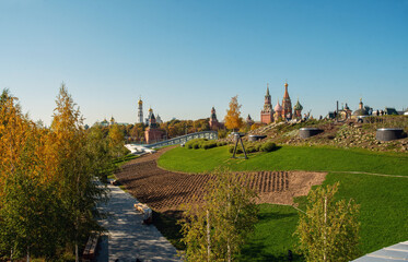 Autumn beginning  : view on  St. Basil Church and towers of Kremlin - sunny day inOctober