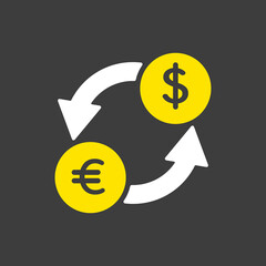 Currency exchange vector icon on dark background
