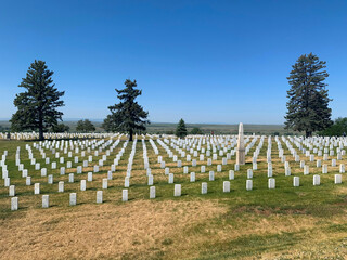 Fototapeta na wymiar Cemetery at Little Bighorn Battlefield National Monument in Montana.