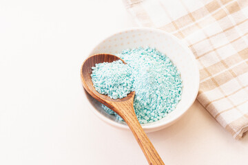 Blue bath salt. Preparation for massage or spa treatments