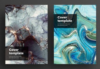 Brochure Cover Layouts with Abstract Alcohol Ink Backgrounds