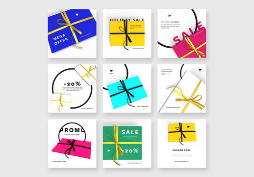 9 Christmas Social Layout Posts with Various Gift Images