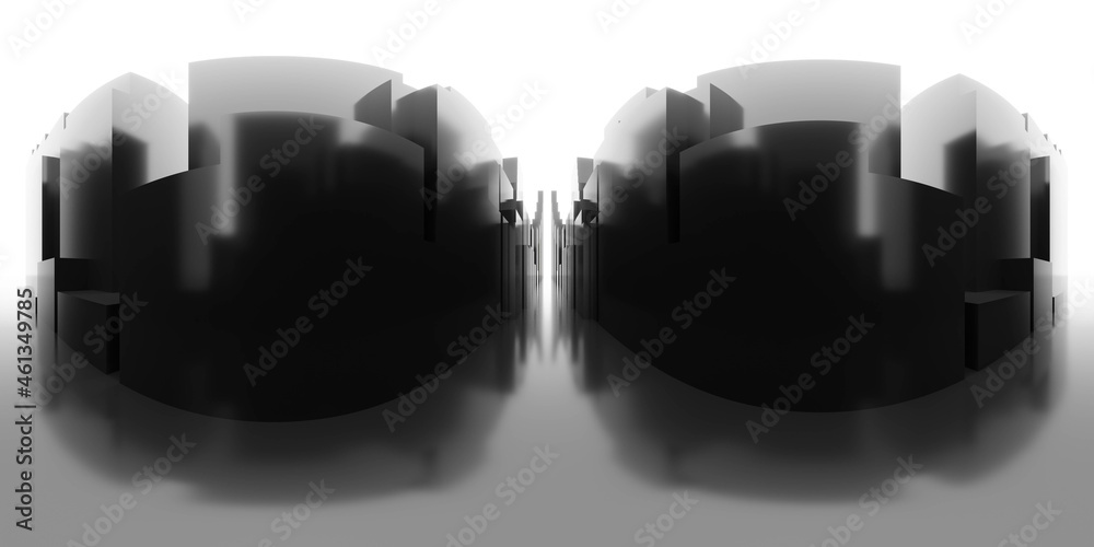 Wall mural full 360 equirectangular spherical panorama view of black abstract modern city mock-up template 3d r