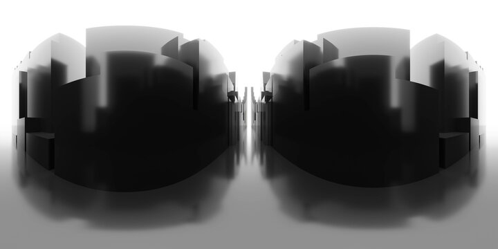 Full 360 equirectangular spherical panorama view of black abstract modern city mock-up template 3d render illustration hdri hdr vr style