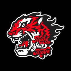 red tiger head vector with fire