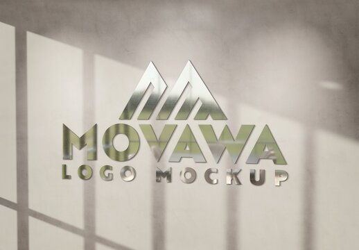 3D Glossy Metal Logo Mockup on Concrete Wall