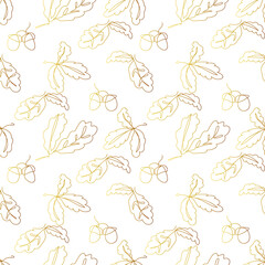 One line continuous of abstract golden oak leaves seamless pattern. Simple art vector illustration for packaging, wallpaper, wrapingpaper, fashion desine. Single line drawing art.   
