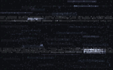 Glitch digital video. Distortion horizontal template. Random lines on black backdrop. Static effect texture. Video error. Abstract distortions. Vector illustration