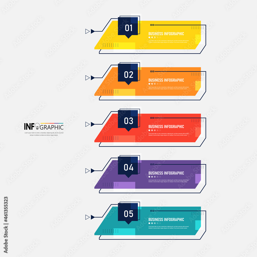 Aufkleber infographics design template, flat design concept with 5 steps. minimal infographic timeline. vector