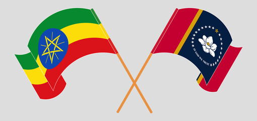 Crossed and waving flags of Ethiopia and the State of Mississippi