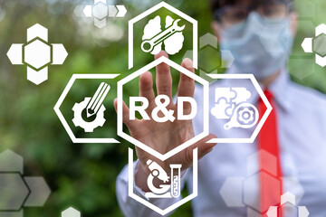Concept of research and development. R and D Innovation Science Technology. R&D.