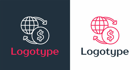 Logotype line Money exchange icon isolated on white background. Euro and Dollar cash transfer symbol. Banking currency sign. Logo design template element. Vector