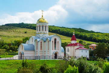 Fototapeta na wymiar Church of Holy Great Martyr Barbara in village of Varvarovka. Krasnodar region. Russia