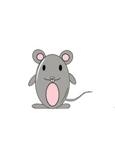 A smiling mouse of gray color on a white isolated background