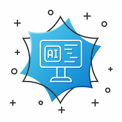 Fototapeta premium White line Software, web developer programming code icon isolated on white background. Javascript computer script random parts of program code. Blue hexagon button. Vector