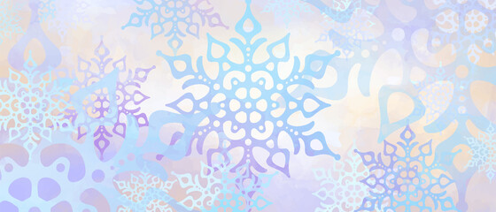 Blue snowflakes vector texture for card design. Luxury background for flyer, poster, banner, holiday, party, decoration. Merry Christmas. Snowfall. Pastel colors Christmas template.