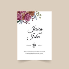Colorful wedding card with watercolor flower design