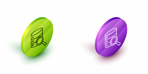 Obraz na płótnie Canvas Isometric line Server, Data, Web Hosting icon isolated on white background. Green and purple circle buttons. Vector