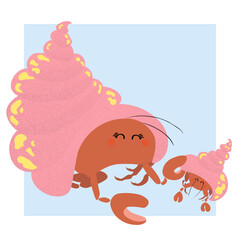 Crab mom and baby cartoons isolated vector illustration.
