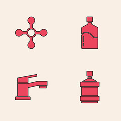Set Big bottle with clean water, Water tap, and icon. Vector