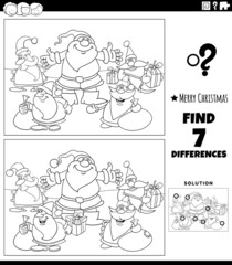 differences game with Santa characters coloring book page