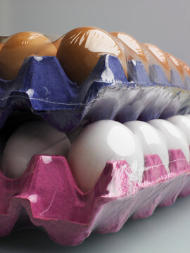 Trays of eggs shrink wrapped and stacked
