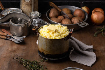 Mashed potato in old vintage pot
