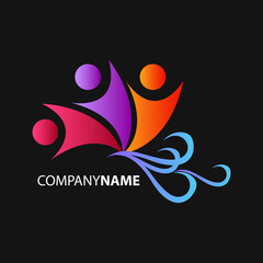 Teamwork Colored Gradient Logo Template Illustration Design.