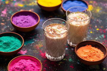 Traditional Indian drink thandai with saffron
