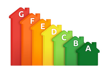 Energy Performance Certificate - Illustration of a colorful houses with EPC ratings