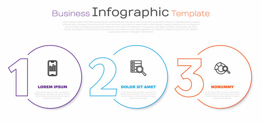 Set line Mobile with graph, Server and Search data analysis. Business infographic template. Vector
