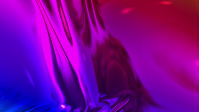 Animated rainbow metallic gradient in 4k. Abstract 3D of wavy cloth surface that forms ripples like in liquid metal surface or folds in tissue. Rainbow gradient of foil forms folds in slow motion. 28