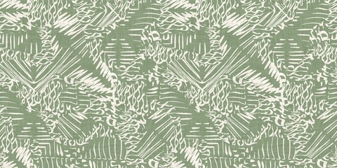 Seamless two tone hand drawn brushed effect pattern border swatch. High quality illustration. Collage of minimal drawings arranged in a seamless pattern with fabric texture overlay. Rough scribble.