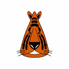 Tiger head stylized on white background. Vector illustration for print, poster, clothes.