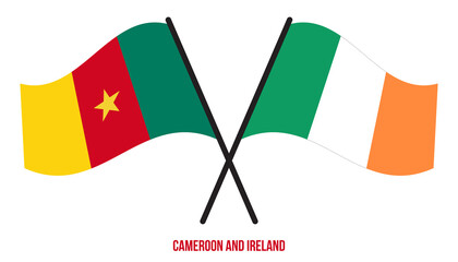 Cameroon and Ireland Flags Crossed And Waving Flat Style. Official Proportion. Correct Colors.