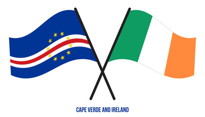 Cape Verde and Ireland Flags Crossed And Waving Flat Style. Official Proportion. Correct Colors.