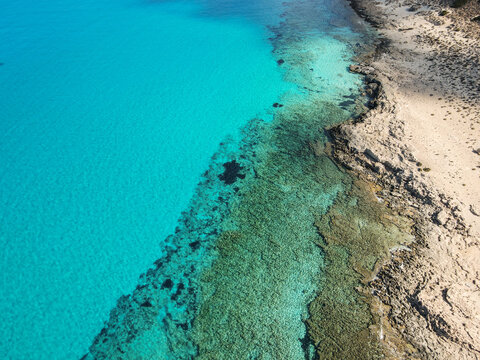 Beautiful view of the Balos Beach lagoon with crystal clear blue water, Kissamos, Crete, Greece